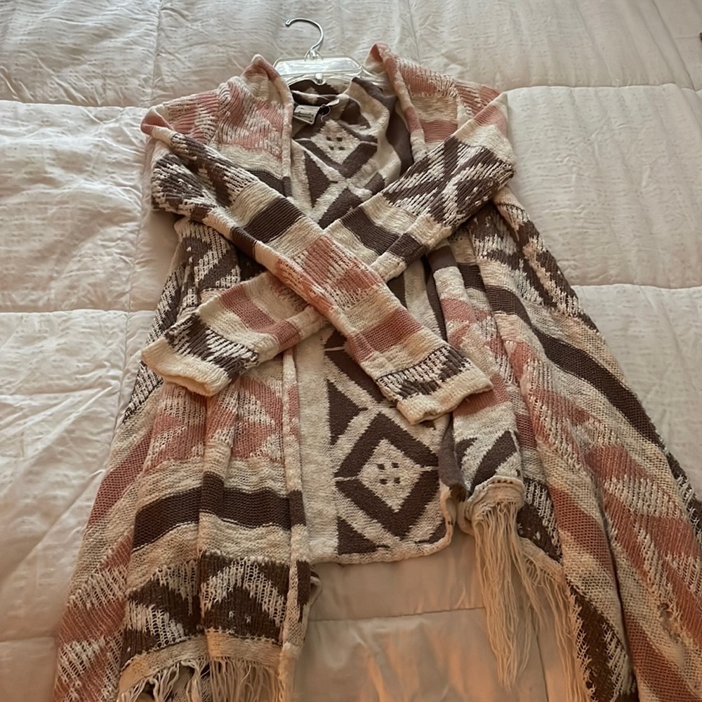 American rag size small cardigan with fringe at bottom